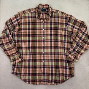 Ralph Lauren Mens XXL Blake Button Down Shirt Pink Plaid Cotton Long Sleeve Pony